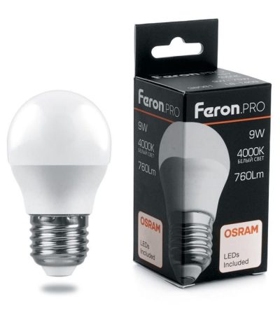 Лампа светодиодная Feron E27 9W 4000K шар матовый LB-1409 38081