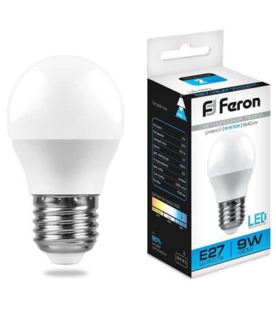 Лампа светодиодная Feron E27 9W 6400K Шар Матовая LB-550 25806