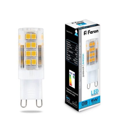 Лампа светодиодная Feron G9 5W 6400K Прямосторонняя Матовая LB-432 25771
