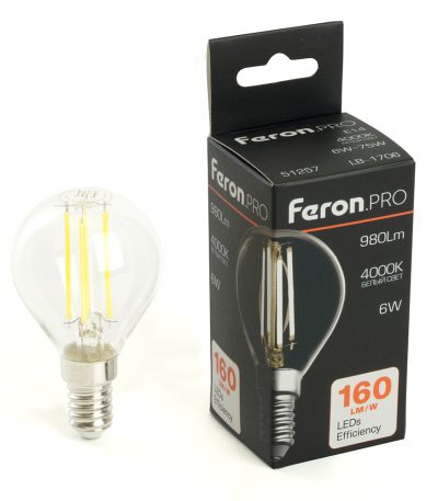Лампа светодиодная Feron LB-1706 E14 6W 4000K 51257