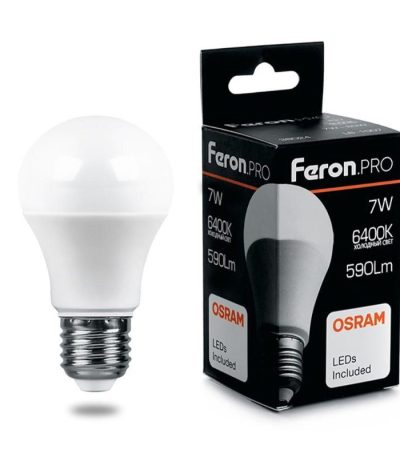 Лампа светодиодная Feron Pro E27 7W 6400K груша матовая LB-1007 38025
