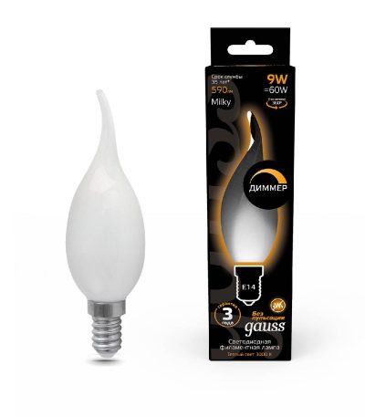 Лампа светодиодная филаментная диммируемая Gauss E14 9W 3000К матовая 104201109-D