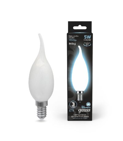 Лампа светодиодная филаментная Gauss E14 5W 4100К матовая 104201205