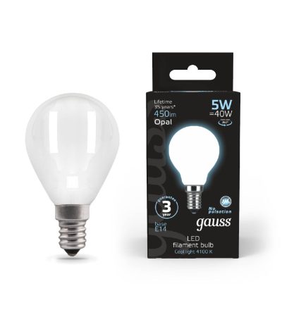 Лампа светодиодная филаментная Gauss E14 5W 4100К матовая 105201205