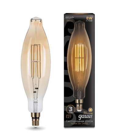 Лампа светодиодная филаментная Gauss E27 8W 2400K золотая 155802008