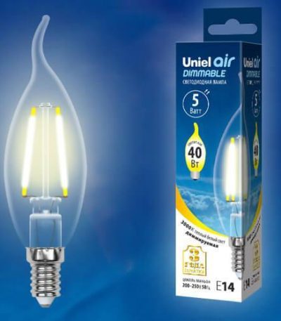 Лампа светодиодная филаментная (UL-00002863) Uniel E14 5W 3000K LED-CW35-5W/WW/E14/CL/DIM GLA01TR