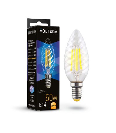 Лампа светодиодная филаментная Voltega E14 6W 3000K свеча витая прозрачная 7211