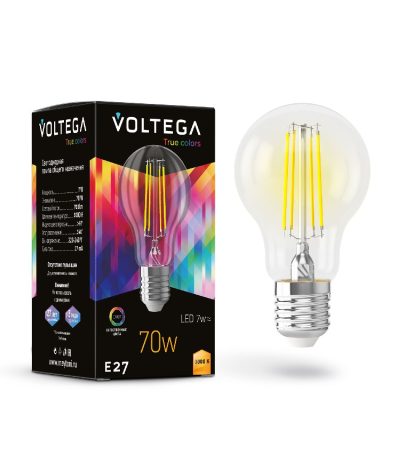 Лампа светодиодная филаментная Voltega E27 6W 3000K груша прозрачная 7217