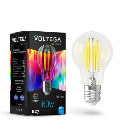 Лампа светодиодная филаментная Voltega E27 7W 4000K груша прозрачная VG10-A60E27cold7W-FHR 7155