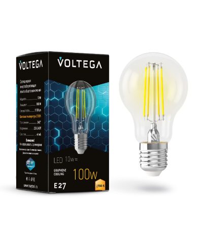 Лампа светодиодная филаментная Voltega E27 9W 2700K груша прозрачная 7227