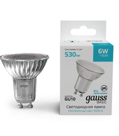 Лампа светодиодная Gauss Basic GU10 6W 4000K 10106262
