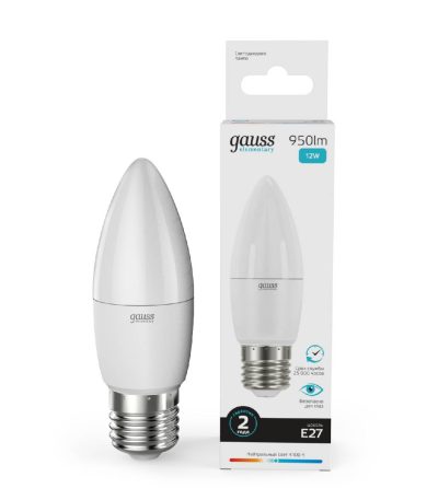 Лампа светодиодная Gauss E27 12W 4100K свеча матовая 30222