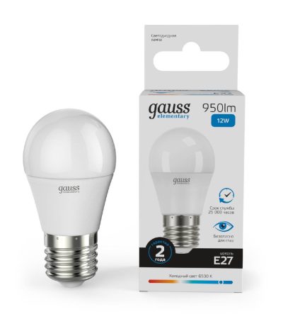 Лампа светодиодная Gauss E27 12W 6500K шар матовый 53232