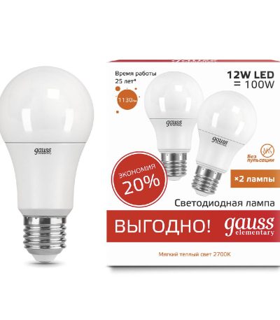 Лампа светодиодная Gauss Elementary E27 12W 3000K 23212P