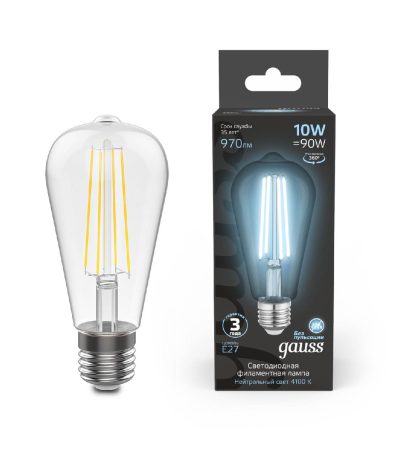 Лампа светодиодная Gauss Filament E27 10W 4100K 157802210