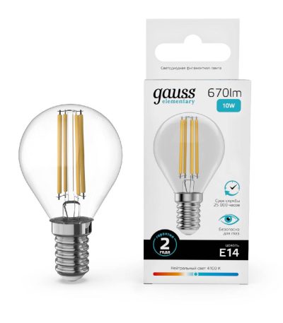 Лампа светодиодная Gauss Filament Elementary E14 10W 4100K 52120