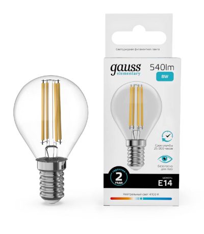 Лампа светодиодная Gauss Filament Elementary E14 8W 4100K 52128