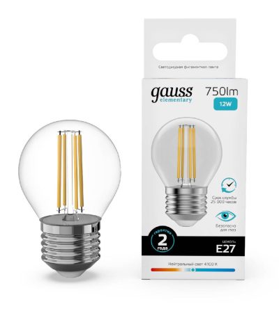 Лампа светодиодная Gauss Filament Elementary E27 12W 4100K 52222