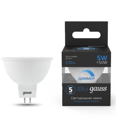 Лампа светодиодная Gauss GU5.3 5W 6500K матовая 101505305