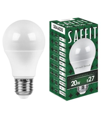 Лампа светодиодная Saffit SBA6020 шар E27 20W 2700K 55013