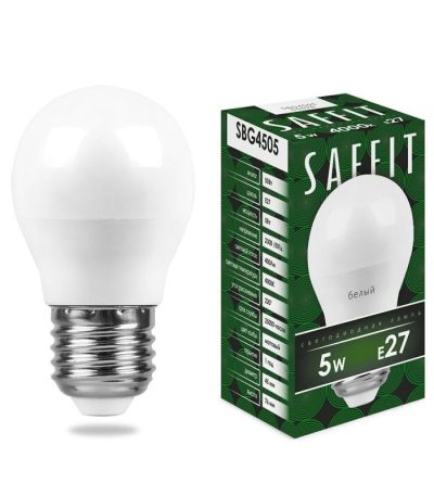 Лампа светодиодная Saffit SBG4505 шар E27 5W 4000K 55026