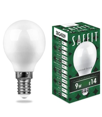 Лампа светодиодная Saffit SBG4509 шар E14 9W 2700K 55080