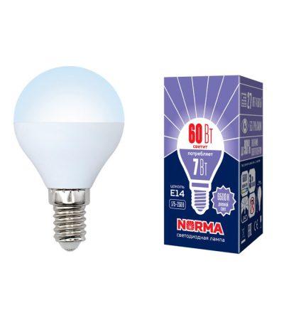 Лампа светодиодная (UL-00003818) Volpe E14 7W 6500K матовая LED-G45-7W/DW/E14/FR/NR