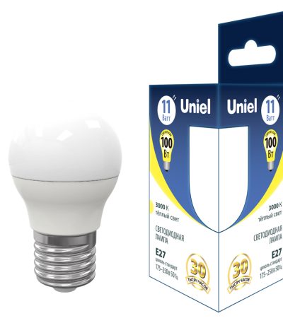 Лампа светодиодная Uniel E27 11W 3000K груша матовая LED-G45-11W/3000K/E27/FR PLS03WH UL-00006841