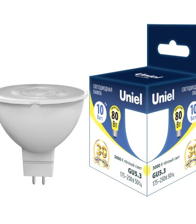 Лампа светодиодная Uniel GU5.3 10W 3000K LED-JCDR-10W/3000K/GU5.3 PLS03WH UL-00006839