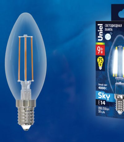 Лампа светодиодная Uniel LED-C35-9W/4000K/E14/CL PLS02WH картон UL-00005161