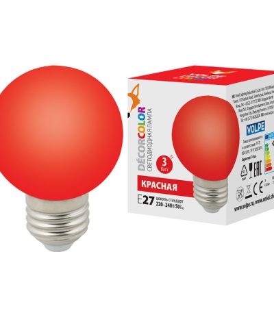 Лампа светодиодная Volpe Decor color LED-G60-3W/RED/E27/FR/С UL-00006959