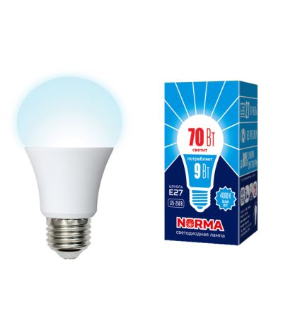 Лампа светодиодная Volpe Norma LED-A60-9W/4000K/E27/FR/NR картон UL-00005623