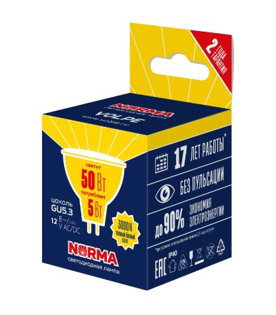 Лампа светодиодная Volpe Norma LED-MR16-5W/3000K/GU5.3/FR/NR UL-00011011