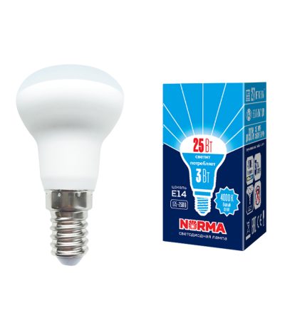 Лампа светодиодная Volpe Norma LED-R39-3W/4000K/E14/FR/NR картон UL-00005626
