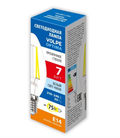 Лампа светодиодная Volpe Optima LED-C35-7W/4000K/E14/CL/SLF UL-00008333