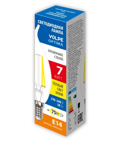 Лампа светодиодная Volpe Optima LED-CW35-7W/3000K/E14/CL/SLF UL-00008340