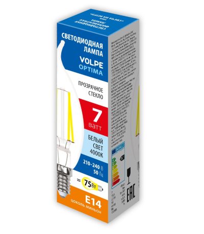 Лампа светодиодная Volpe Optima LED-CW35-7W/4000K/E14/CL/SLF UL-00008341