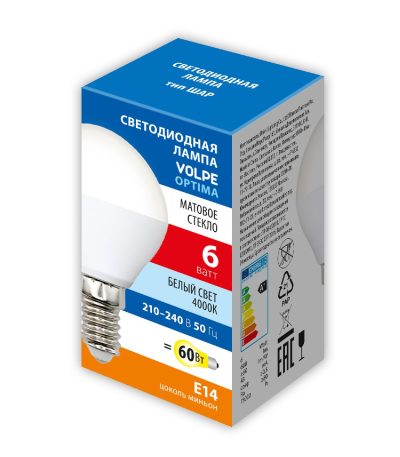 Лампа светодиодная Volpe Optima LED-G45-6W/4000K/E14/FR/SLS UL-00008815