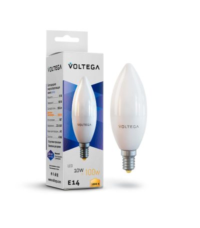 Лампа светодиодная Voltega E14 10W 3000K свеча 7241