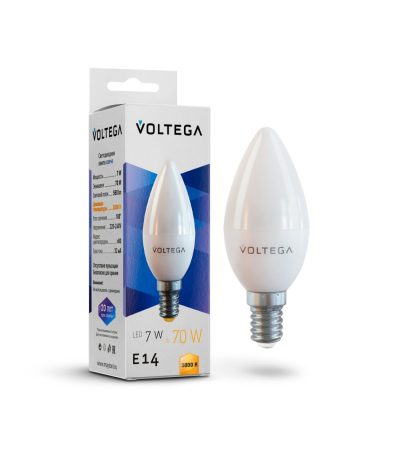 Лампа светодиодная Voltega E14 7W 3000K свеча 7230