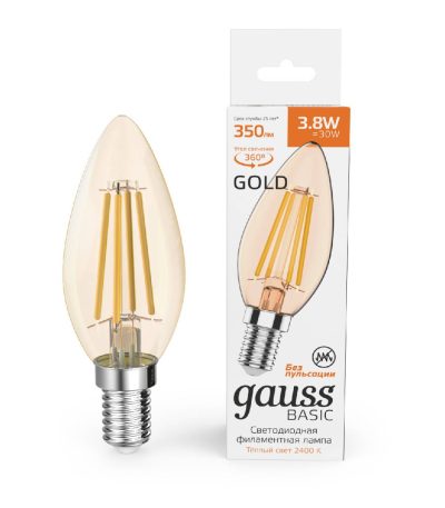 Светодиодная филаментная лампа Gauss Basic Filament E14 3,8W 2400K 1037154
