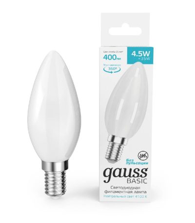 Светодиодная филаментная лампа Gauss Basic Filament E14 4,5W 4100K 1035125