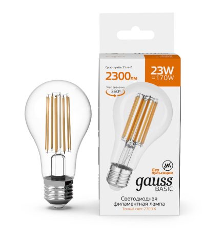 Светодиодная филаментная лампа Gauss Basic Filament E27 23W 2700K 40712132