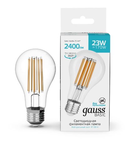 Светодиодная филаментная лампа Gauss Basic Filament E27 23W 4100K 40712232