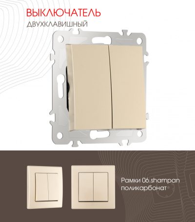 Выключатель двухклавишный Arte Milano 206.30-2.shampan