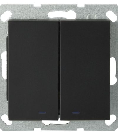 Выключатель двухклавишный Jasmart перекрестный со светодиодами с накладкой 10A 250V черный матовый (soft touch) G3023NPB
