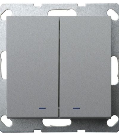 Выключатель двухклавишный Jasmart со светодиодом в комплекте с накладкой 10A 250V цвет алюминий G3023NS