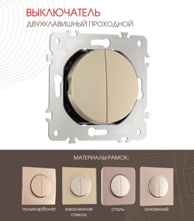 Выключатель двухклавишный проходной Arte Milano 202.32-2.shampan