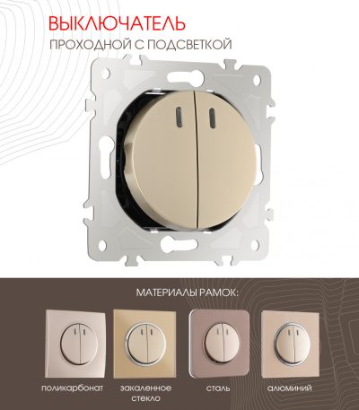 Выключатель двухклавишный проходной Arte Milano 202.33-2.shampan