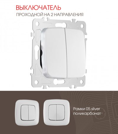 Выключатель двухклавишный проходной Arte Milano 205.32-2.silver